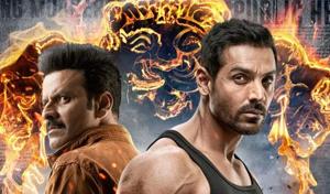 Manoj Bajpayee and John Abraham in new poster from Satyameva Jayate. Manoj Bajpayee and John Abraham in new poster from Satyameva Jayate.