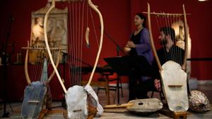 Reconstructed ancient instruments are seen at the National Archaeological Museum before a concert in Athens, Greece.(REUTERS) Reconstructed ancient instruments are seen at the National Archaeological Museum before a concert in Athens, Greece.(REUTERS)