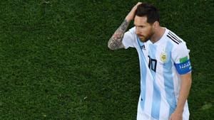 Argentina's forward Lionel Messi reacts during the FIFA World Cup 2018 Group D football match between Argentina and Croatia at the Nizhny Novgorod Stadium in Nizhny Novgorod on June 21, 2018.(AFP) Argentina's forward Lionel Messi reacts during the FIFA World Cup 2018 Group D football match between Argentina and Croatia at the Nizhny Novgorod Stadium in Nizhny Novgorod on June 21, 2018.(AFP)