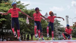 Seyi Oluyole and the Dream Catchers dance group perform at an event in Lagos.(AFP) Seyi Oluyole and the Dream Catchers dance group perform at an event in Lagos.(AFP)