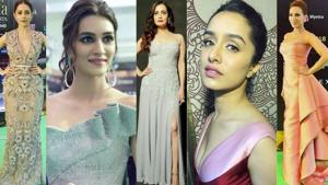 Actors Nushrat Bharucha, Kriti Sanon, Dia Mirza, Shraddha Kapoor and Iulia Vantur at the IIFA green carpet on Sunday. (Instagram)
