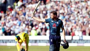 England's Jos Buttler celebrates after winning the match and series.(Reuters) England's Jos Buttler celebrates after winning the match and series.(Reuters)