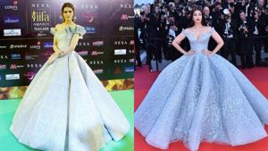At IIFA 2018, Kriti Sanon’s silver ball gown from Mark Bumgarner was reminiscent of Aishwarya Rai’s Michael Cinco gown from Cannes Film Festival 2017.(Instagram) At IIFA 2018, Kriti Sanon’s silver ball gown from Mark Bumgarner was reminiscent of Aishwarya Rai’s Michael Cinco gown from Cannes Film Festival 2017.(Instagram)