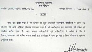 The circular issued by labour department commissioner Giriraj Singh Kushwaha on June 21.(HT) The circular issued by labour department commissioner Giriraj Singh Kushwaha on June 21.(HT)