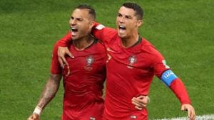 Get highlights of FIFA World Cup 2018 Group B Portugal vs Iran match here. Cristiano Ronald-led Portugal registered a 1-1 draw vs Iran and sealed a Round of 16 spot from Group B.(REUTERS) Get highlights of FIFA World Cup 2018 Group B Portugal vs Iran match here. Cristiano Ronald-led Portugal registered a 1-1 draw vs Iran and sealed a Round of 16 spot from Group B.(REUTERS)