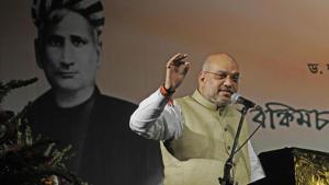 BJP president Amit Shah addressing the first memorial lecture on Bankim Chandra Chattopadhyay at G D Birla auditorium in Kolkata on June 27.(Samir Jana/HT PHOTO) BJP president Amit Shah addressing the first memorial lecture on Bankim Chandra Chattopadhyay at G D Birla auditorium in Kolkata on June 27.(Samir Jana/HT PHOTO)