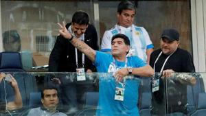 Argentina legend Diego Maradona required treatment after his nation reached the last 16 at the FIFA World Cup.(REUTERS) Argentina legend Diego Maradona required treatment after his nation reached the last 16 at the FIFA World Cup.(REUTERS)