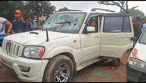 (The damaged SUV in which Vikram and his friends were attacked by members of a rival gang at Paploha village of Kalka in Panchkula on Thursday.) (The damaged SUV in which Vikram and his friends were attacked by members of a rival gang at Paploha village of Kalka in Panchkula on Thursday.)