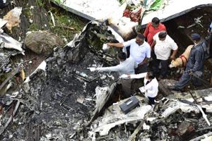 The aircraft crashed into a construction site in Ghatkopar (west) on Thursday afternoon.(Vijayanand Gupta/HT Photo) The aircraft crashed into a construction site in Ghatkopar (west) on Thursday afternoon.(Vijayanand Gupta/HT Photo)