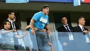 Diego Maradona in the stands during the FIFA World Cup Group D match between Nigeria and Argentina at the Saint Petersburg Stadium.(Reuters)