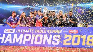 Dabang Smashers defeated defending champions Falcons TTC to win the Ultimate Table Tennis title on Sunday.(Twitter) Dabang Smashers defeated defending champions Falcons TTC to win the Ultimate Table Tennis title on Sunday.(Twitter)