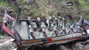 The incident happened near Kuin village around 8.45 am when the bus driver lost control on Dhumakot-Bamenisain road.(ANI/Twitter) The incident happened near Kuin village around 8.45 am when the bus driver lost control on Dhumakot-Bamenisain road.(ANI/Twitter)