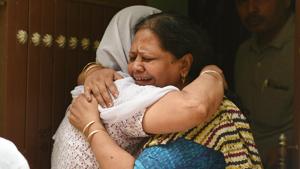 Relatives mourn outside the house, where 11 members of a family were found dead inside their home in north Delhi’s Sant Nagar near Burari on Sunday morning, in New Delhi on July 1, 2018.(Raj K Raj/HT Photo) Relatives mourn outside the house, where 11 members of a family were found dead inside their home in north Delhi’s Sant Nagar near Burari on Sunday morning, in New Delhi on July 1, 2018.(Raj K Raj/HT Photo)