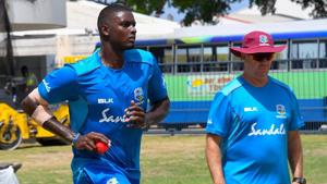 Jason Holder (L) will look to lead West Indies to a Test series win over Bangladesh.(AFP) Jason Holder (L) will look to lead West Indies to a Test series win over Bangladesh.(AFP)
