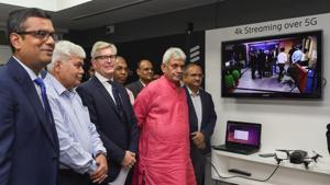 Union Communications Minister Manoj Sinha and Ericsson CEO Borje Ekholm at the inauguration of Centre for Excellence and Innovation Lab for 5G in India at IIT in New Delhi on Tuesday.(PTI) Union Communications Minister Manoj Sinha and Ericsson CEO Borje Ekholm at the inauguration of Centre for Excellence and Innovation Lab for 5G in India at IIT in New Delhi on Tuesday.(PTI)