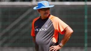 India coach Ravi Shastri during the nets at the Old Trafford in Manchester.(Reuters) India coach Ravi Shastri during the nets at the Old Trafford in Manchester.(Reuters)