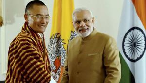 Prime Minister Narendra Modi shakes hands with Prime Minister of Bhutan, Tshering Tobgay at a meeting in New York.(PTI File Photo) Prime Minister Narendra Modi shakes hands with Prime Minister of Bhutan, Tshering Tobgay at a meeting in New York.(PTI File Photo)
