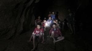In this grab taken from video provided by the Thai Navy Seal, a view of the boys and their soccer coach as they are rescued in a cave, in Chiang Rai in Thailand, on Monday.(AP Photo)