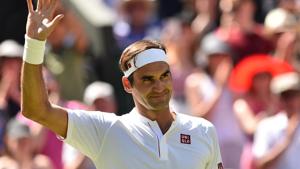 Switzerland's Roger Federer celebrates after beating Serbia's Dusan Lajovic 6-1, 6-3, 6-4 in their men's singles first round match on the first day of the 2018 Wimbledon Championships.(AFP) Switzerland's Roger Federer celebrates after beating Serbia's Dusan Lajovic 6-1, 6-3, 6-4 in their men's singles first round match on the first day of the 2018 Wimbledon Championships.(AFP)
