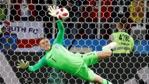 England's Jordan Pickford saves a penalty during the shootout from Colombia's Carlos Bacca.(REUTERS) England's Jordan Pickford saves a penalty during the shootout from Colombia's Carlos Bacca.(REUTERS)