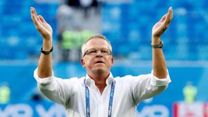 Sweden coach Janne Andersson applauds their fans as he celebrates victory after the match.(REUTERS) Sweden coach Janne Andersson applauds their fans as he celebrates victory after the match.(REUTERS)