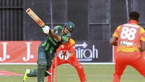 Pakistan batsman Fakhar Zaman, left, plays a shot during the T20 cricket match against Zimbabwe at Harare Sports Club, in Harare, Zimbabwe, Wednesday.(AP) Pakistan batsman Fakhar Zaman, left, plays a shot during the T20 cricket match against Zimbabwe at Harare Sports Club, in Harare, Zimbabwe, Wednesday.(AP)