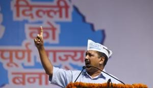 Delhi CM Arvind Kejriwal speaks during Aam Admi Party's mega protest to get Delhi status of “Poorn Rajya” at Indira Gandhi Indoor Stadium, in New Delhi, India, on Sunday, July 1, 2018.(Vipin Kumar/HT PHOTO) Delhi CM Arvind Kejriwal speaks during Aam Admi Party's mega protest to get Delhi status of “Poorn Rajya” at Indira Gandhi Indoor Stadium, in New Delhi, India, on Sunday, July 1, 2018.(Vipin Kumar/HT PHOTO)