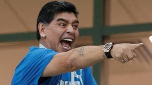 Diego Maradona was at the England-Colombia FIFA World Cup 2018 match as a guest of FIFA.(REUTERS) Diego Maradona was at the England-Colombia FIFA World Cup 2018 match as a guest of FIFA.(REUTERS)