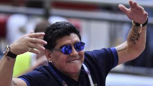 Former Argentinian football player Diego Maradona has been a constant presence at the 2018 FIFA World Cup, whether in the media or at stadiums.(AFP) Former Argentinian football player Diego Maradona has been a constant presence at the 2018 FIFA World Cup, whether in the media or at stadiums.(AFP)