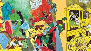 One of MF Husain’s last paintings, Three Dynasties.(File Photo) One of MF Husain’s last paintings, Three Dynasties.(File Photo)