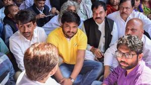 Patidar leader Hardik Patel (in yellow) said fighting for reservation was his top priority, but he will also continue to raise issues related to farmers, prohibition and unemployment.(PTI) Patidar leader Hardik Patel (in yellow) said fighting for reservation was his top priority, but he will also continue to raise issues related to farmers, prohibition and unemployment.(PTI)