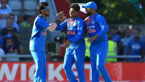 India's Kuldeep Yadav (C) has been very effective in limited over cricket.(AFP) India's Kuldeep Yadav (C) has been very effective in limited over cricket.(AFP)