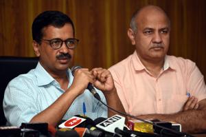 Delhi chief minister Arvind Kejriwal with deputy chief minister Manish Sisodia during a press conference in Delhi.(Sonu Mehta/HT File Photo) Delhi chief minister Arvind Kejriwal with deputy chief minister Manish Sisodia during a press conference in Delhi.(Sonu Mehta/HT File Photo)