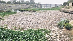 A view of Gomti at Daliganj bridge. Apart from biodegradable human waste, an estimated 10 metric tonnes solid waste, in the form of construction material, household garbage and plastic, is also fed into the river.(Deepak Gupta/HT Photo) A view of Gomti at Daliganj bridge. Apart from biodegradable human waste, an estimated 10 metric tonnes solid waste, in the form of construction material, household garbage and plastic, is also fed into the river.(Deepak Gupta/HT Photo)