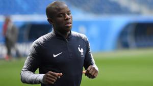 France's midfielder N'Golo Kante runs during a training session of France's national football team at the Saint Petersburg Stadium, in Saint Petersburg, on July 9, 2018, on the eve of their 2018 FIFA World Cup semi-final football match against Belgium.(AFP)