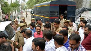 File photo of gangster Munna Bajrangi being produced in Vikas Nagar, Lucknow. Bajrangi was shot dead allegedly by gangster Sunil Rathi inside the Baghpat jail on Monday. File photo of gangster Munna Bajrangi being produced in Vikas Nagar, Lucknow. Bajrangi was shot dead allegedly by gangster Sunil Rathi inside the Baghpat jail on Monday.