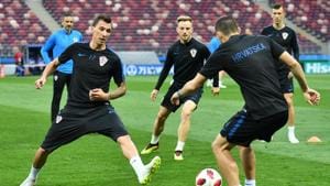 Croatia's forward Mario Mandzukic (L) and teammates attend a training session at the Luzhniki Stadium in Moscow on July 10, 2018, on the eve of the 2018 FIFA World Cup semi-final football match between Croatia and England.(AFP) Croatia's forward Mario Mandzukic (L) and teammates attend a training session at the Luzhniki Stadium in Moscow on July 10, 2018, on the eve of the 2018 FIFA World Cup semi-final football match between Croatia and England.(AFP)