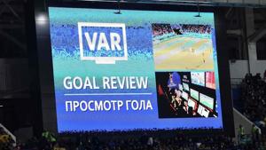 A screen displays the VAR goal review confirming Spain's second goal during the FIFA World Cup 2018 match against Morocco.(AFP) A screen displays the VAR goal review confirming Spain's second goal during the FIFA World Cup 2018 match against Morocco.(AFP)