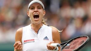 Angelique Kerber reacts during her Wimbledon quarter final match against Russia's Daria Kasatkina.(REUTERS) Angelique Kerber reacts during her Wimbledon quarter final match against Russia's Daria Kasatkina.(REUTERS)