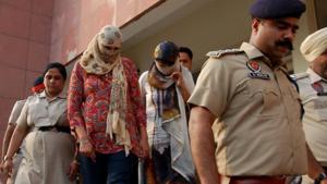 The two women being taken to a court in Mohali.(HT Photo)