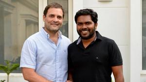 Congress president Rahul Gandhi on Tuesday met Tamil director Ranjith and actor Kalaiyarasan in Delhi yesterday.(Twitter Photo/Rahul Gandhi) Congress president Rahul Gandhi on Tuesday met Tamil director Ranjith and actor Kalaiyarasan in Delhi yesterday.(Twitter Photo/Rahul Gandhi)