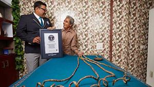 Shridhar Chillal has been flown to the United States from India to cut his nails which will be preserved in a Ripley’s Believe It or Not! museum.(Twitter/@GWR) Shridhar Chillal has been flown to the United States from India to cut his nails which will be preserved in a Ripley’s Believe It or Not! museum.(Twitter/@GWR)