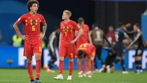Belgium's midfielder Axel Witsel (L) reacts at the end of FIFA World Cup 2018 semi-final against France.(AFP)