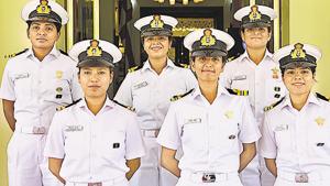 Front Row: Shougrakpam Vijaya (L), Vartika Joshi (C), Pratibha Jamwal (R). Back Row: Patarlapalli Swathi (L), Payal Gupta (C), Aishwarya Boddapati (R).(Vipin Kumar/HT Photo) Front Row: Shougrakpam Vijaya (L), Vartika Joshi (C), Pratibha Jamwal (R). Back Row: Patarlapalli Swathi (L), Payal Gupta (C), Aishwarya Boddapati (R).(Vipin Kumar/HT Photo)