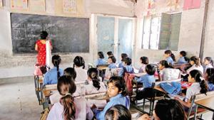 Teacher Namita Bhagat, in class with the students at M C Primary School Dilshad Garden, O Block Delhi(Hindustan Times Media) Teacher Namita Bhagat, in class with the students at M C Primary School Dilshad Garden, O Block Delhi(Hindustan Times Media)