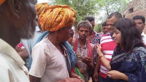 State Commission for Protection of Child Rights chairperson Manan Chaturvedi at Haripura village on Thursday.(HT Photo) State Commission for Protection of Child Rights chairperson Manan Chaturvedi at Haripura village on Thursday.(HT Photo)