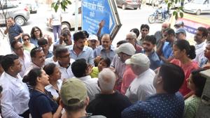 Residents of Gurugram’s Orchid Island society met Union minister Rao Narbir Singh on July 11 and demanded a probe into the incident.(Yogesh Kumar/HT PHOTO) Residents of Gurugram’s Orchid Island society met Union minister Rao Narbir Singh on July 11 and demanded a probe into the incident.(Yogesh Kumar/HT PHOTO)