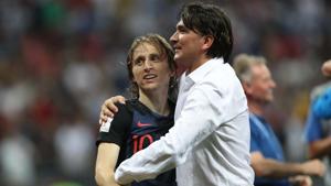 Croatia's Luka Modric and coach Zlatko Dalic celebrate after the FIFA World Cup 2018 semifinal win against England.(REUTERS) Croatia's Luka Modric and coach Zlatko Dalic celebrate after the FIFA World Cup 2018 semifinal win against England.(REUTERS)