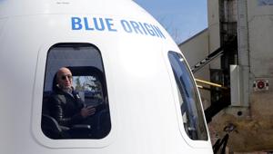 Amazon and Blue Origin founder Jeff Bezos addresses media about the New Shepard rocket booster and Crew Capsule mockup at the 33rd Space Symposium in Colorado Springs, Colorado, United States, in April 2017.(Reuters File Photo) Amazon and Blue Origin founder Jeff Bezos addresses media about the New Shepard rocket booster and Crew Capsule mockup at the 33rd Space Symposium in Colorado Springs, Colorado, United States, in April 2017.(Reuters File Photo)