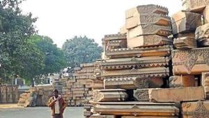 Arrival of a fresh load of stones from Rajasthan at the disputed Ram Janmabhumi-Babri Masjid site earlier this week once again swung the spotlight onto the temple controversy.(File Photo) Arrival of a fresh load of stones from Rajasthan at the disputed Ram Janmabhumi-Babri Masjid site earlier this week once again swung the spotlight onto the temple controversy.(File Photo)